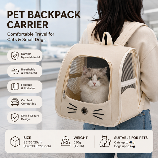 3-in-1 Cat Carrier Backpack — White, Clear Window