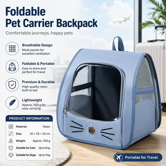 3-in-1 Cat Carrier Backpack — Blue, Clear Window