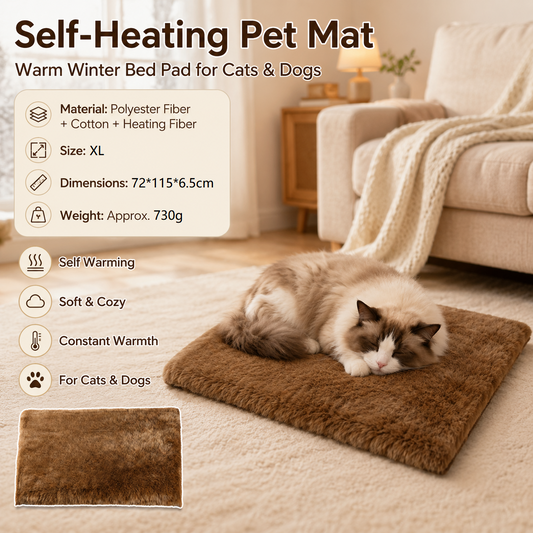 Self-Heating Pet Mat 72 x 115cm — Brown