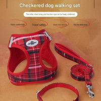 XXS Size Blue Classic Plaid Dog Harness Set- Breathable Mesh