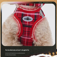 XXS Size Blue Classic Plaid Dog Harness Set- Breathable Mesh