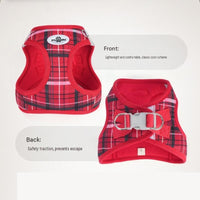 XXS Size Blue Classic Plaid Dog Harness Set- Breathable Mesh