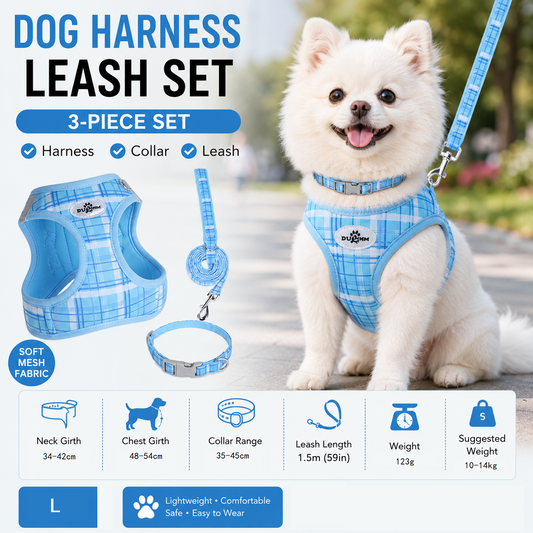 Classic Plaid Dog Harness Set- Breathable Mesh Vest