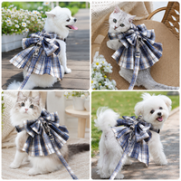 Plaid Pet Harness Dress with Leash Bow Design Vest Outfit