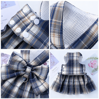 Plaid Pet Harness Dress with Leash Bow Design Vest Outfit