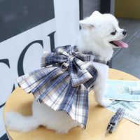 Plaid Pet Harness Dress with Leash Bow Design Vest Outfit