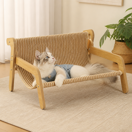 Sisal Scratcher Sofa Bed 53cm — Wooden Base