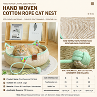 Rattan Cat Bed & Scratcher M — Blue Cushion