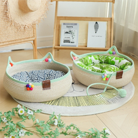 Rattan Cat Bed & Scratcher M — Blue Cushion