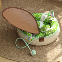 Rattan Cat Bed & Scratcher M — Green Cushion