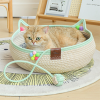 Rattan Cat Bed & Scratcher L — White Cushion