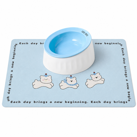 Pet Feeding Set - 15 Degree Tilted Ceramic Blue Bowl and Blue
