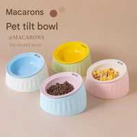 Pet Feeding Set - 15 Degree Tilted Ceramic Blue Bowl and Blue