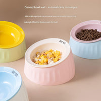 Pet Feeding Set - 15 Degree Tilted Ceramic Blue Bowl and Blue