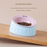 Pet Feeding Set - 15 Degree Tilted Ceramic Blue Bowl and Blue