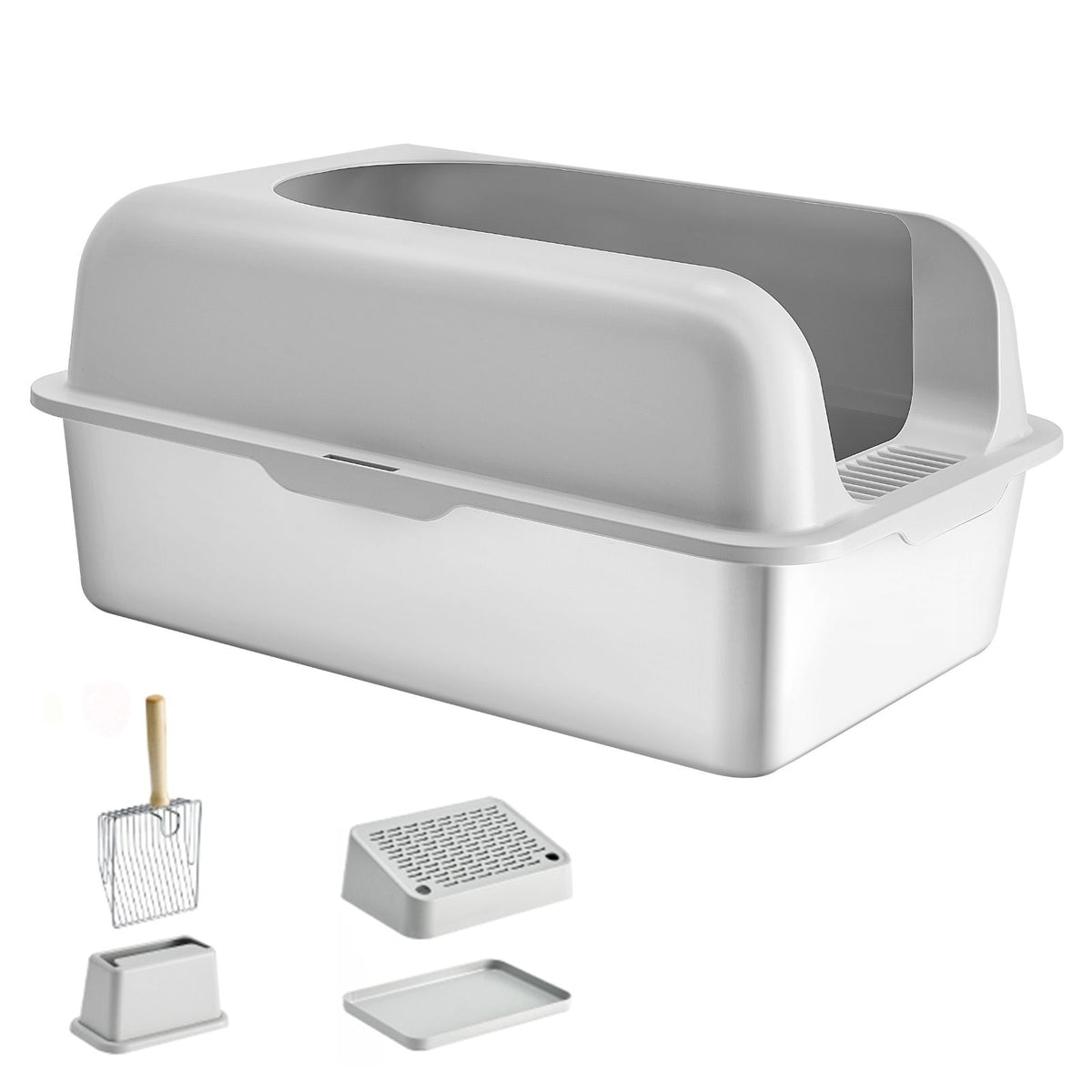 XL Stainless Steel Litter Box — 15cm Deep, with Scoop