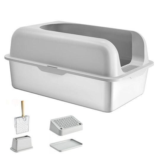 XL Stainless Steel Litter Box — 15cm Deep, with Scoop