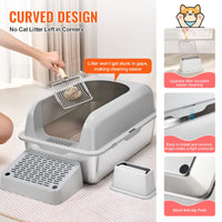 XL Stainless Steel Litter Box — 15cm Deep, with Scoop