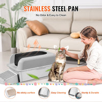 XL Stainless Steel Litter Box — 15cm Deep, with Scoop