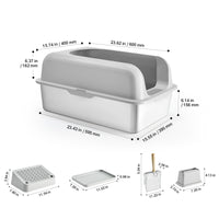 XL Stainless Steel Litter Box — 15cm Deep, with Scoop