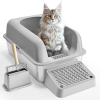 XL Stainless Steel Litter Box — 15cm Deep, with Scoop
