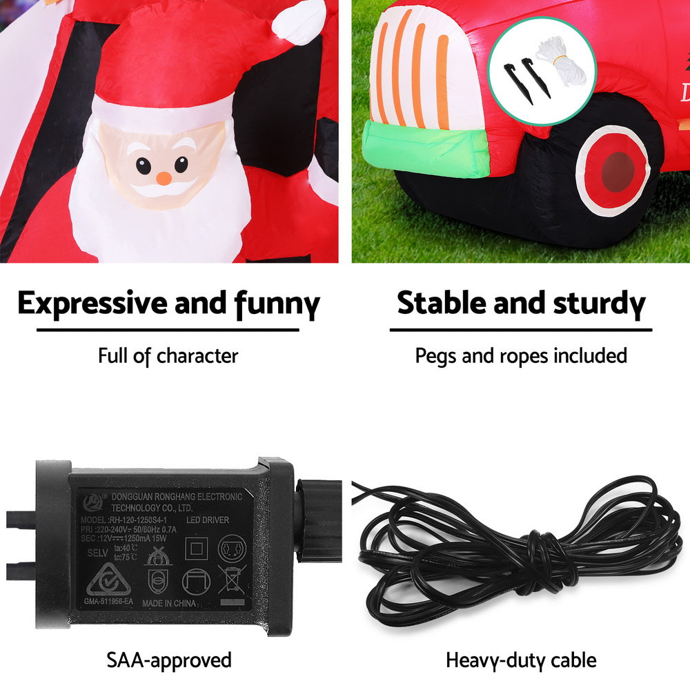 Jingle Jollys Christmas Inflatable Santa Truck 1.6M Height LED Decorations Illuminated